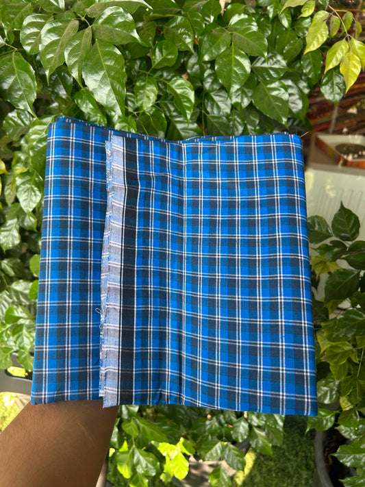 Premium Kathar Type Mund Pure cotton - Kaitharikada - Single Kaily / Lungi - 0.5 inch Black Border with Blue & Black Check body (2.50 meter / 5.36 muzham) - 4 KK8050 MUT
