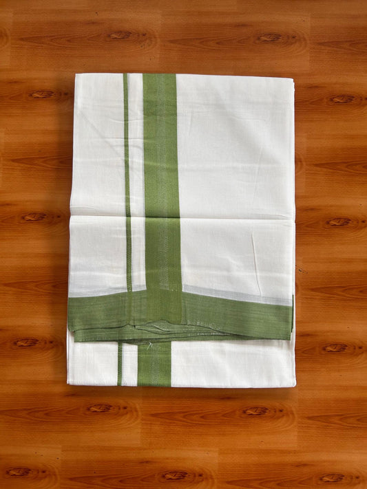 Pure White Double Mundu/Dhoti - 20% Discount ! Kaitharikada Pure Cotton - 100x80 - 1.5 inch Green striped Kara 3.80 mtr (8 muzham) - 76 KK5523 MC