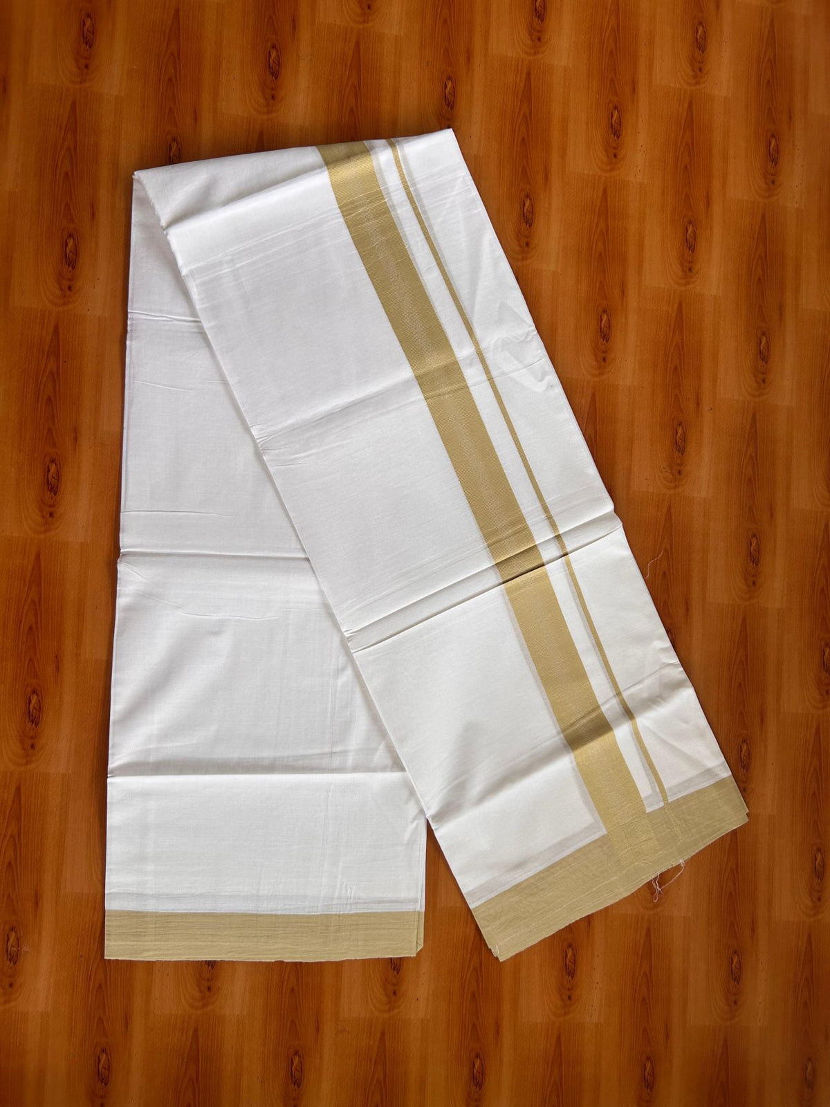 Pure White Double Mundu/Dhoti - 20% Discount ! Kaitharikada Pure Cotton - 100x80 - 1.5 inch Yellow Green striped Kara 3.80 mtr (8 muzham) - 81 KK5523 MC