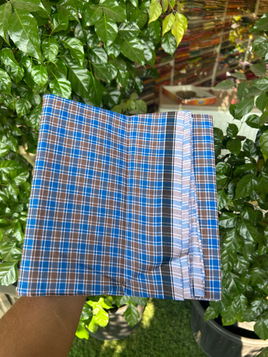 Premium Kathar Type Mund Pure cotton - Kaitharikada - Single Kaily / Lungi - 0.5 inch Black Border with Blue & Brown Check body (2.50 meter / 5.36 muzham) - 5 KK8050 MUT