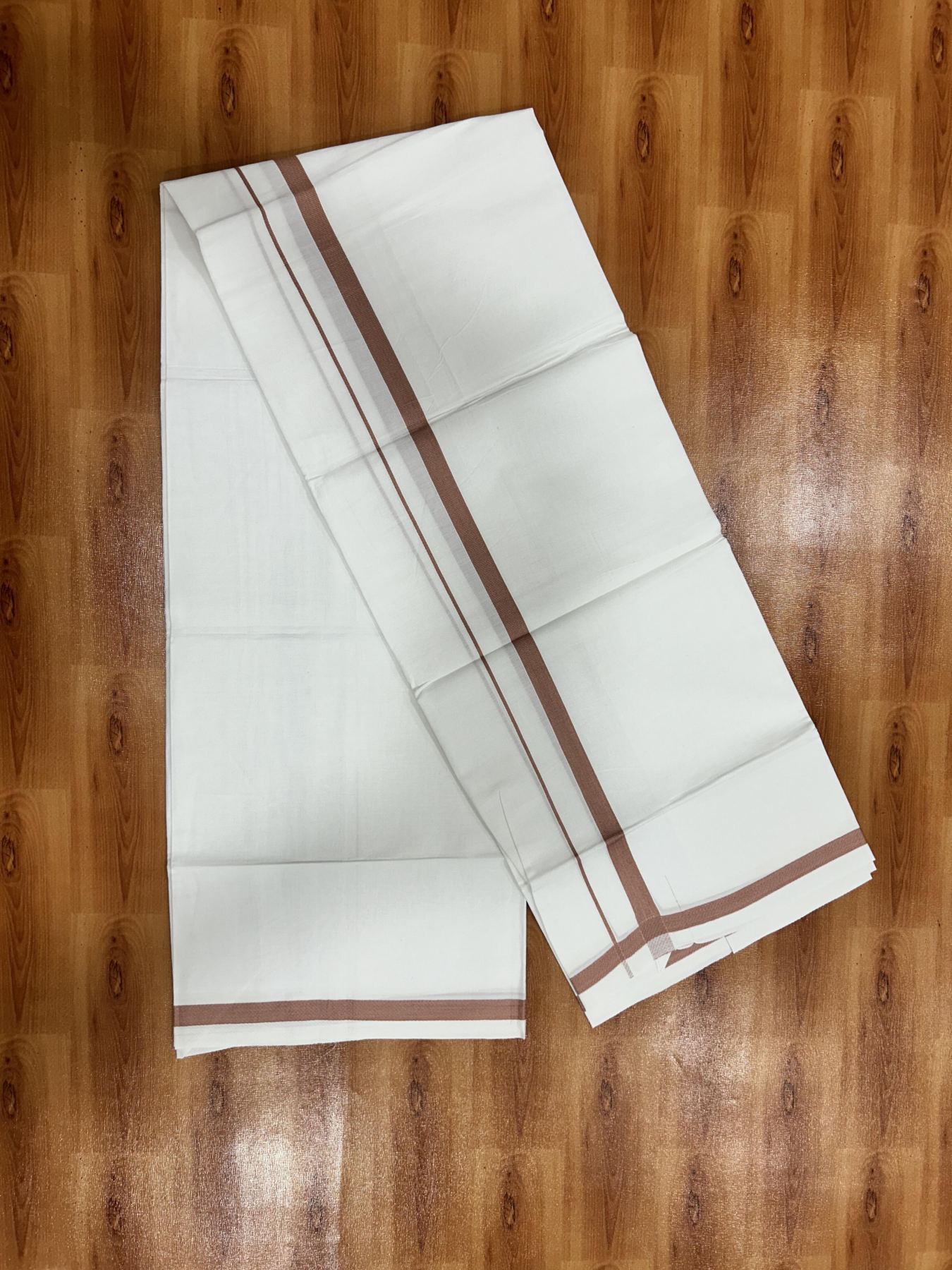 Single Pure White Mundu/Dhoti - KaithariKada Balaramapuram Pure Cotton - 70x30 - 0.5 Inch Dusty Rose Kara 1.90 mtr (4 muzham) - 6 KK5418 PMC