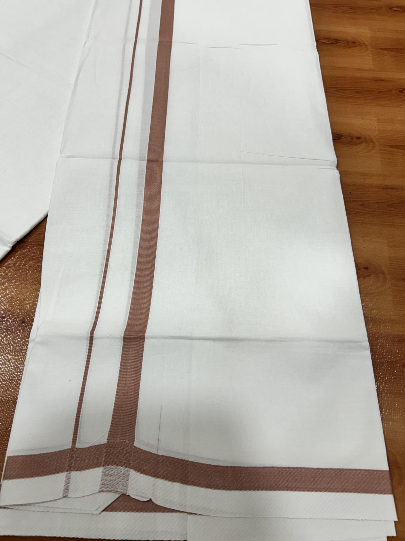 Single Pure White Mundu/Dhoti - KaithariKada Balaramapuram Pure Cotton - 70x30 - 0.5 Inch Dusty Rose Kara 1.90 mtr (4 muzham) - 6 KK5418 PMC