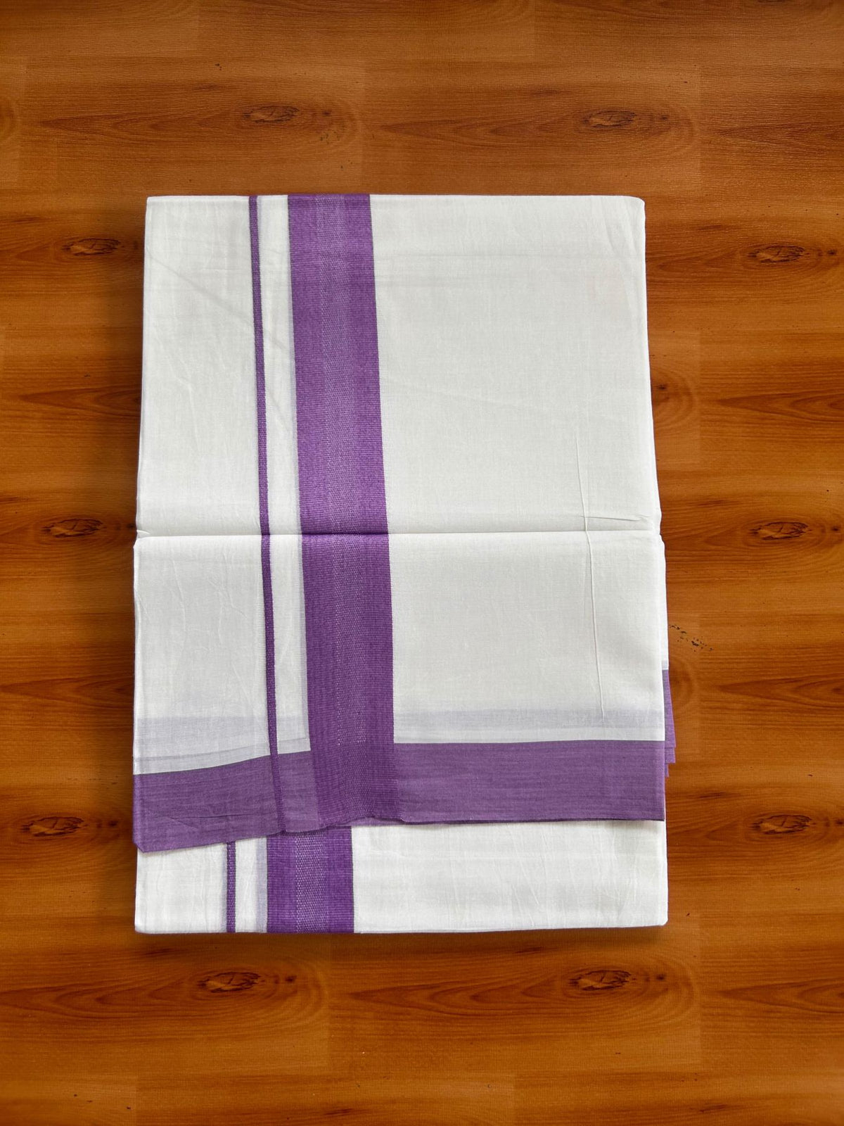 Pure White Double Mundu/Dhoti - 20% Discount ! Kaitharikada Pure Cotton - 100x80 - 1.5 inch Lavender striped Kara 3.80 mtr (8 muzham) - 79 KK5523 MC