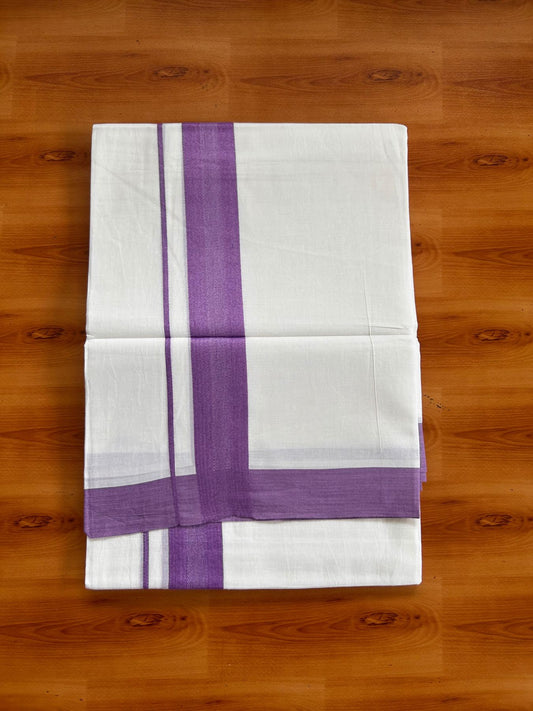 Pure White Double Mundu/Dhoti - 20% Discount ! Kaitharikada Pure Cotton - 100x80 - 1.5 inch Lavender striped Kara 3.80 mtr (8 muzham) - 79 KK5523 MC