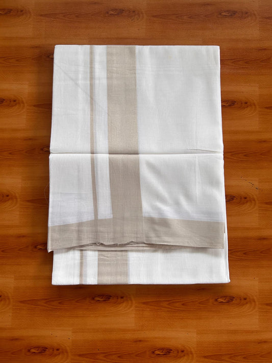 Pure White Double Mundu/Dhoti - 20% Discount ! Kaitharikada Pure Cotton - 100x80 - 1.5 inch Beige striped Kara 3.80 mtr (8 muzham) - 80 KK5523 MC