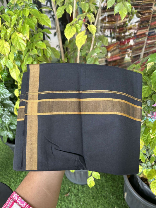 19% Discount!!! Kaitharikada - Single Kaily / Lungi - 60s - 1.25 inch Brown Pattern striped kara with Black colour body  (2 meter / 4 muzham) - 5 KK8042 GAN