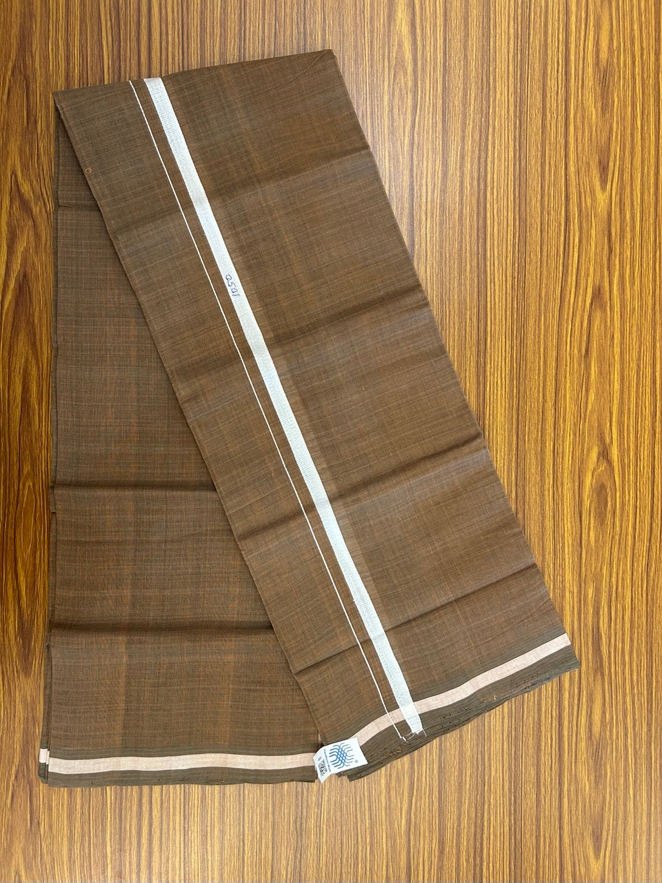 10% Discount !! KaithariKada 100% Pure Cotton - HANDLOOM Single Mundu/Dhoti Brown Green Shaded COLOUR BODY & White 0.5 inch Kara (2 meter / 4 muzham) - 18KK8020ELA