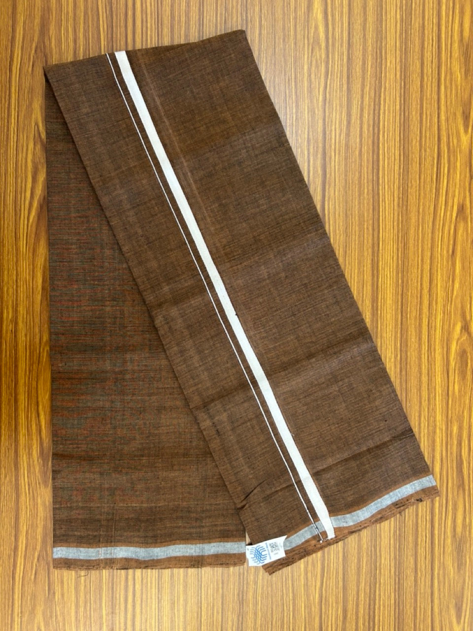 10% Discount !! KaithariKada 100% Pure Cotton - HANDLOOM Single Mundu/Dhoti Brown Black Shaded COLOUR BODY & White 0.5 inch Kara (2 meter / 4 muzham) - 19KK8020ELA