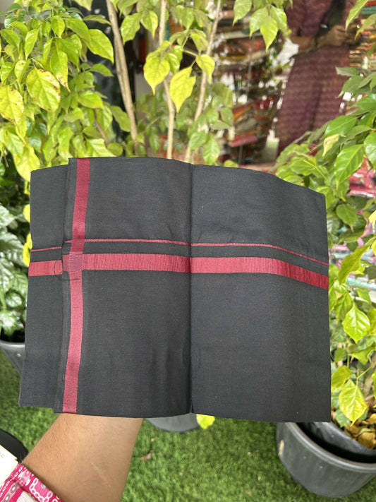19% Discount!!! Kaitharikada - Single Kaily / Lungi -60s-  1 cm Maroon kara with Black colour body (2 meter / 4 muzham) - 10 KK8042 GAN