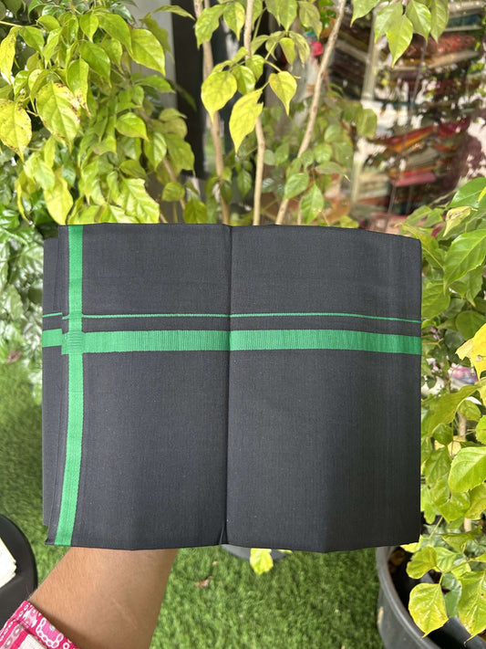 19% Discount!!! Kaitharikada - Single Kaily / Lungi - 60s - 1 cm Green kara with Black colour body (2 meter / 4 muzham) - 9 KK8042 GAN