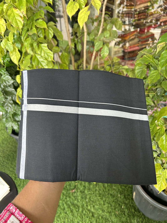 19% Discount!!! Kaitharikada - Single Kaily / Lungi -60s - 1 cm Light Grey kara with Black colour body (2 meter / 4 muzham) - 6 KK8042 GAN