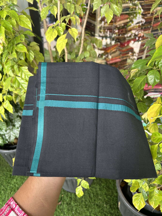 19% Discount!!! Kaitharikada - Single Kaily / Lungi - 60s - 1 cm Peacock Green kara with Black colour body (2 meter / 4 muzham) - 12 KK8042 GAN