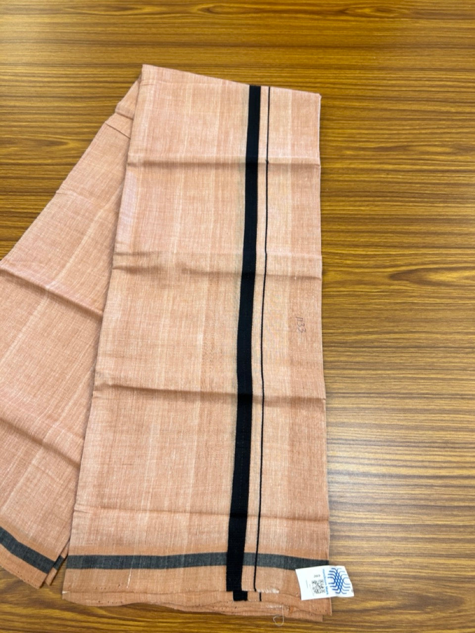 10% Discount !! KaithariKada 100% Pure Cotton - HANDLOOM Single Mundu/Dhoti Light Brown White Shaded COLOUR BODY & Black 0.5 inch Kara (2 meter / 4 muzham) - 20KK8020ELA