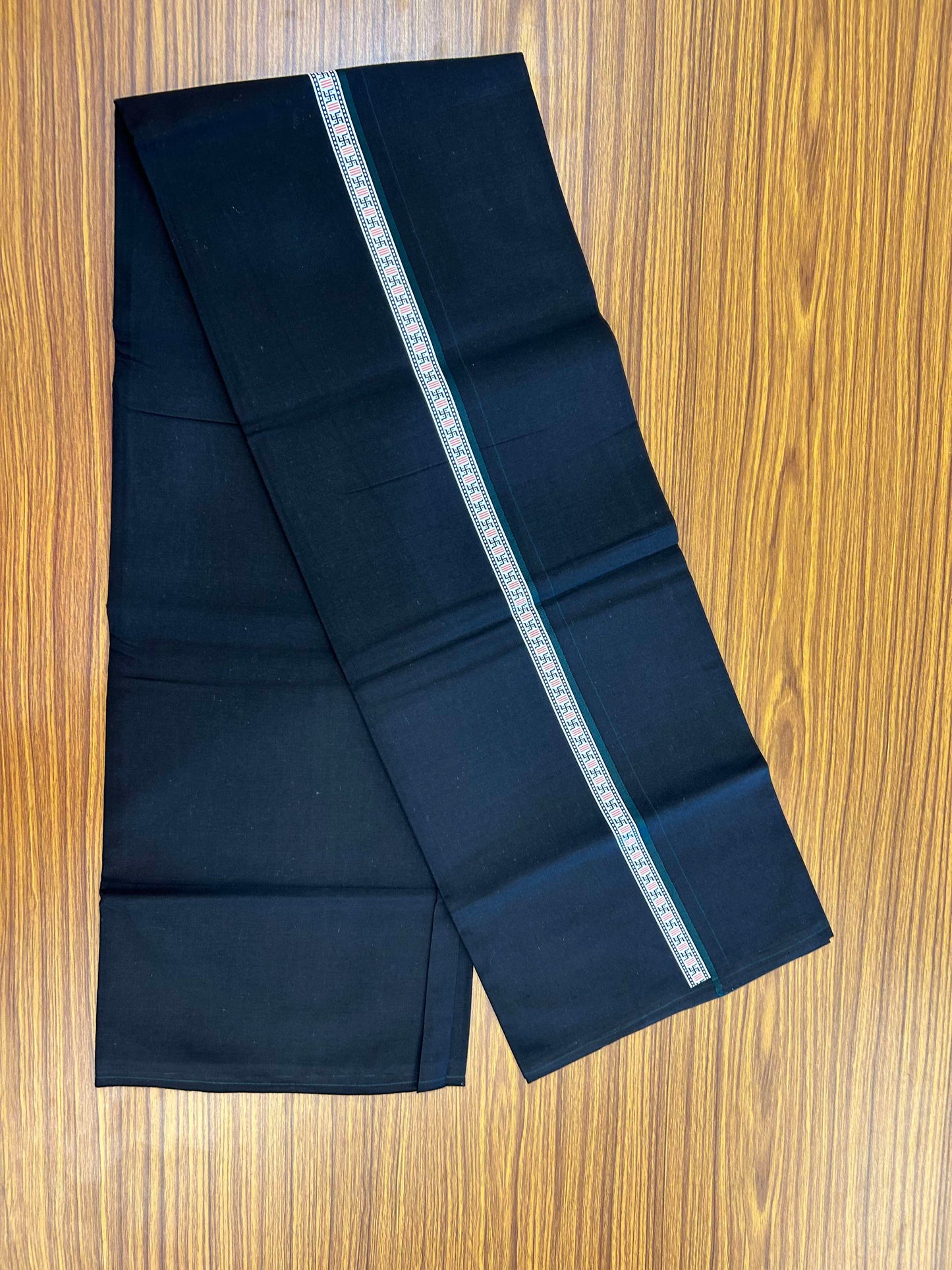 39% Discount! Kaitharikada - Pure Cotton - Single Kaily / Lungi - (60s) - 1 inch Dark Green & Multi colour Pattern Printed Kambi kara with Black colour body (2 meter / 4 muzham) - 4 KK8043 GAN