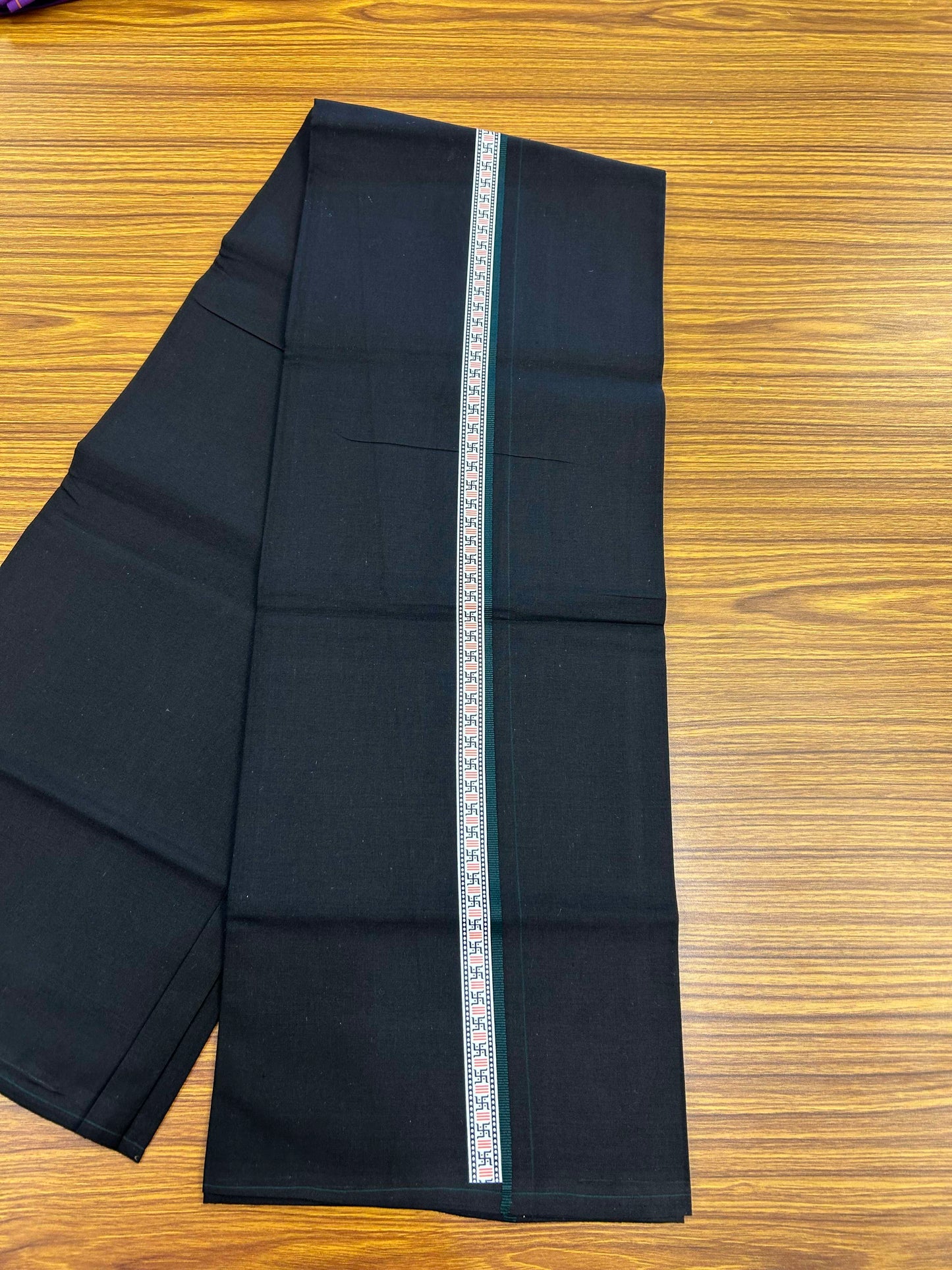 39% Discount! Kaitharikada - Pure Cotton - Single Kaily / Lungi - (60s) - 1 inch Dark Green & Multi colour Pattern Printed Kambi kara with Black colour body (2 meter / 4 muzham) - 4 KK8043 GAN