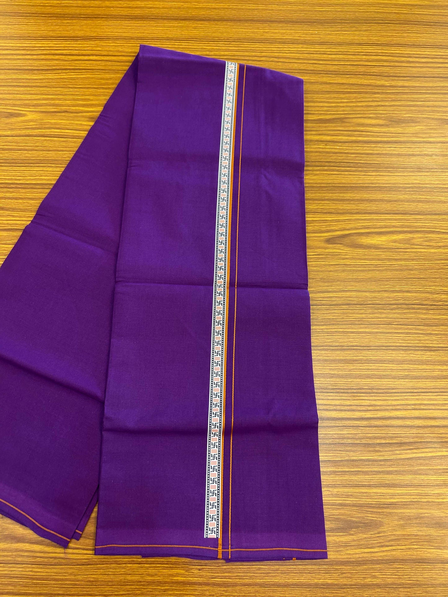 39% Discount! Kaitharikada - Pure Cotton - Single Kaily / Lungi - (60s) - 1 inch Orange & Multi colour Pattern Printed Kambi kara with Violet colour body (2 meter / 4 muzham) - 10 KK8043 GAN