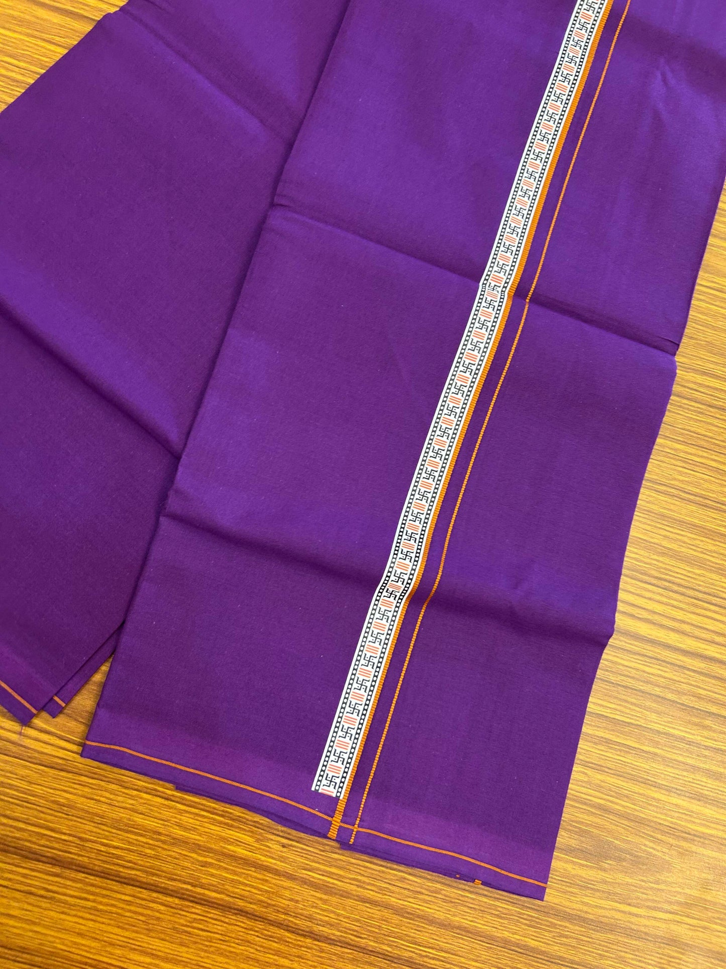 39% Discount! Kaitharikada - Pure Cotton - Single Kaily / Lungi - (60s) - 1 inch Orange & Multi colour Pattern Printed Kambi kara with Violet colour body (2 meter / 4 muzham) - 10 KK8043 GAN