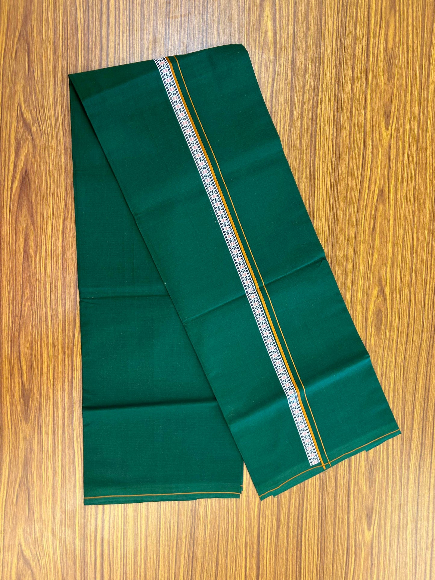 39% Discount! Kaitharikada - Pure Cotton - Single Kaily / Lungi - (60s) - 1 inch Orange & Multi colour Pattern Printed Kambi kara with Dark Green colour body (2 meter / 4 muzham) - 7 KK8043 GAN