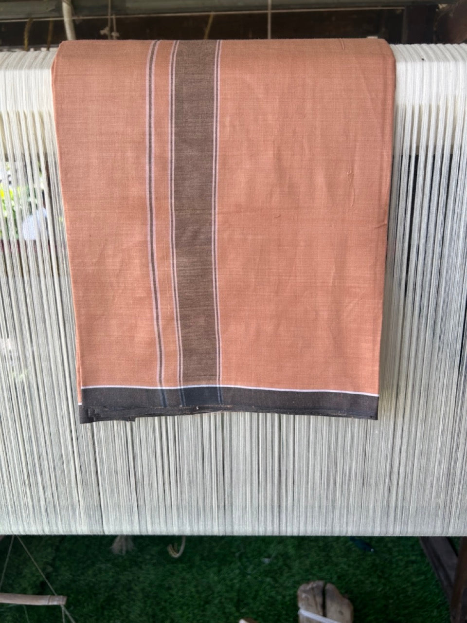 16% DISCOUNT ! KaithariKada Kalamachal 100% Pure Cotton - (80X80) Twisted Thread Handloom Single Mundu/Dhoti - KAVI  BODY & Black STRIPES 2inch Kara- 4KK479KAL