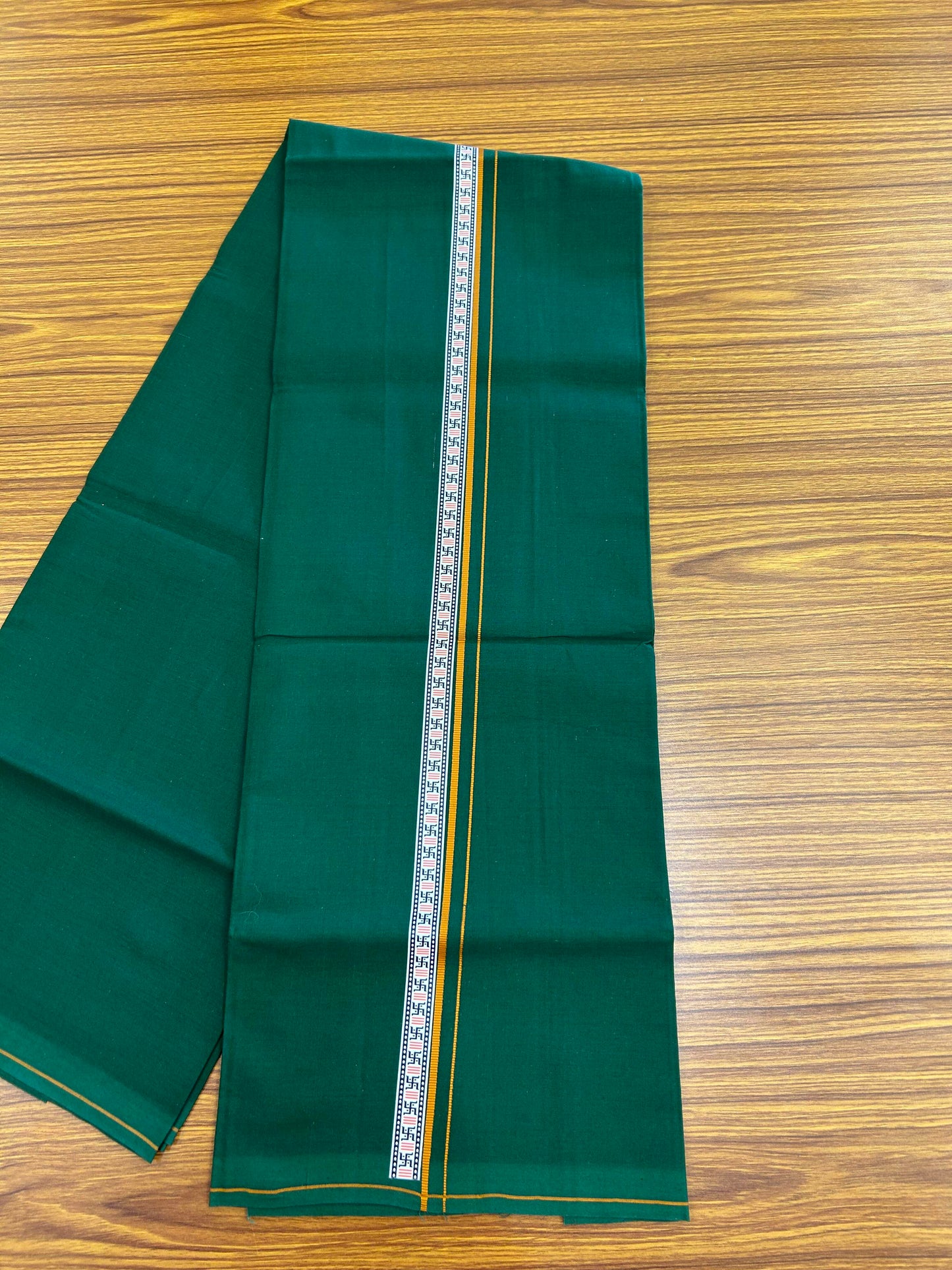 39% Discount! Kaitharikada - Pure Cotton - Single Kaily / Lungi - (60s) - 1 inch Orange & Multi colour Pattern Printed Kambi kara with Dark Green colour body (2 meter / 4 muzham) - 7 KK8043 GAN