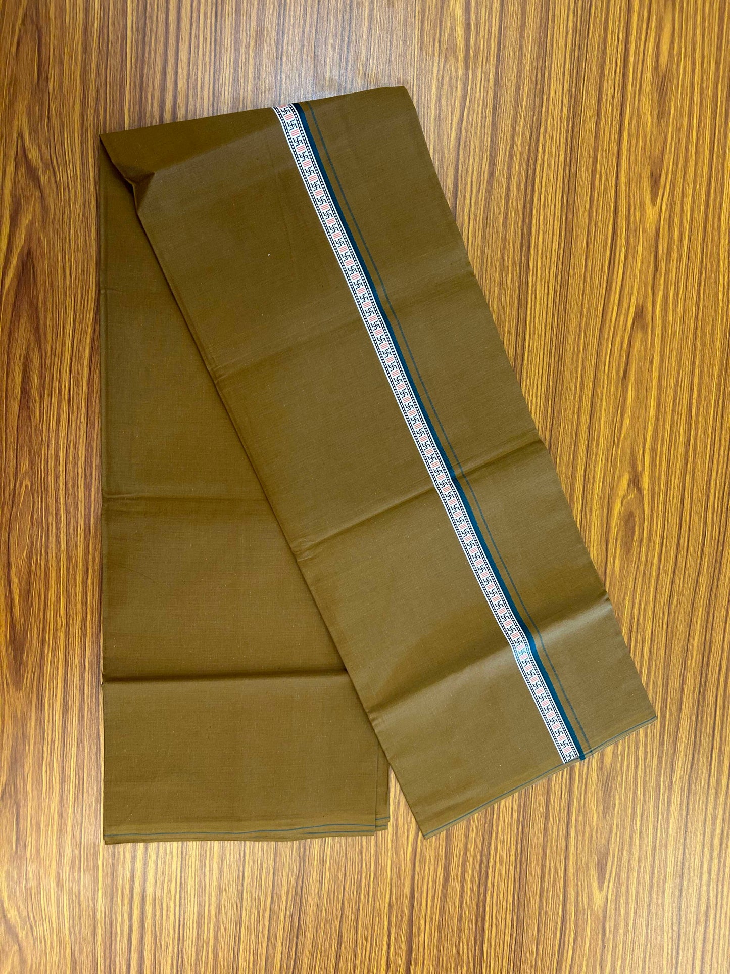 39% Discount! Kaitharikada - Pure Cotton - Single Kaily / Lungi - (60s) - 1 inch Peacock Blue & Multi colour Pattern Printed Kambi kara with Brown colour body (2 meter / 4 muzham) - 11 KK8043 GAN