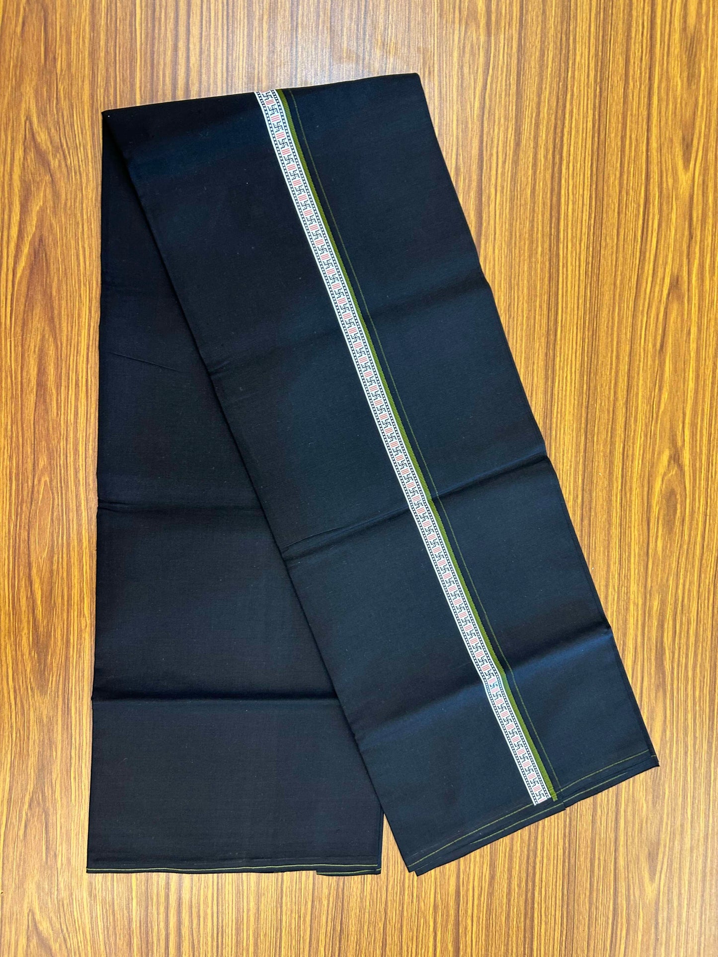 39% Discount! Kaitharikada - Pure Cotton - Single Kaily / Lungi - (60s) - 1 inch Olive Green & Multi colour Pattern Printed Kambi kara with Black colour body (2 meter / 4 muzham) - 1 KK8043 GAN
