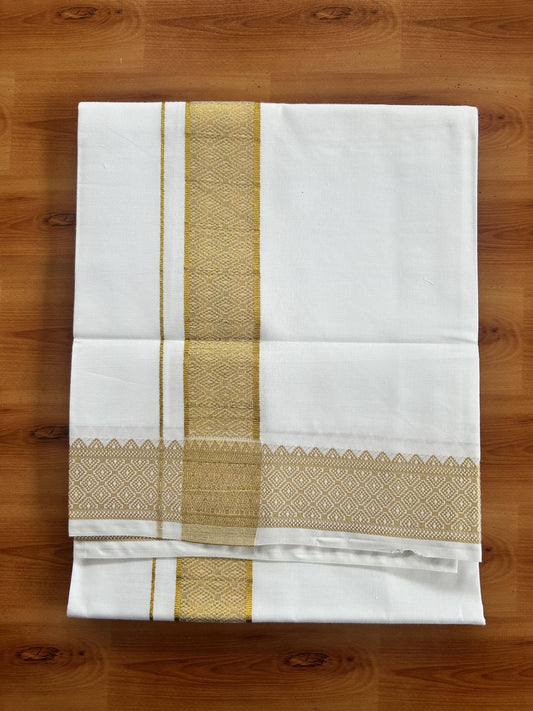Single Pure White Mundu/Dhoti - 20% Discount!! Kaitharikada Balaramapuram Pure Cotton - 40s - 1.75 inch Gold Kasav Jacquard Design Kara 2 mtr (4 muzham) - 20 KK5405 GAN