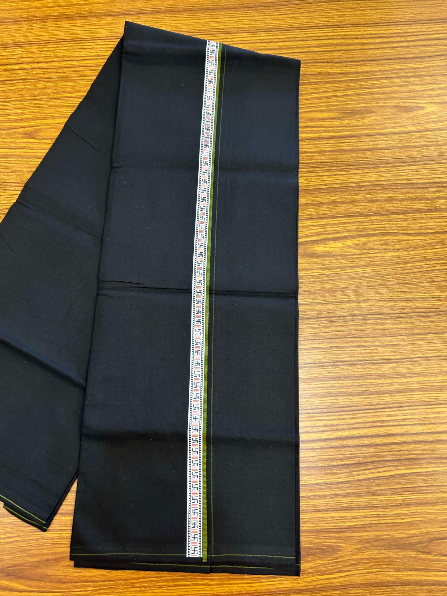 39% Discount! Kaitharikada - Pure Cotton - Single Kaily / Lungi - (60s) - 1 inch Olive Green & Multi colour Pattern Printed Kambi kara with Black colour body (2 meter / 4 muzham) - 1 KK8043 GAN