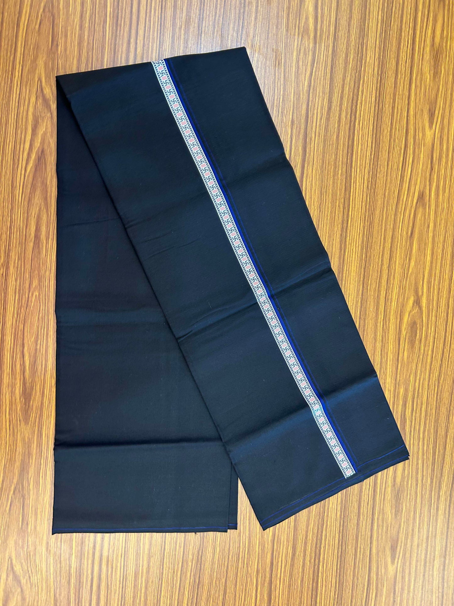 39% Discount! Kaitharikada - Pure Cotton - Single Kaily / Lungi - (60s) - 1 inch Blue & Multi colour Pattern Printed Kambi kara with Black colour body (2 meter / 4 muzham) - 3 KK8043 GAN