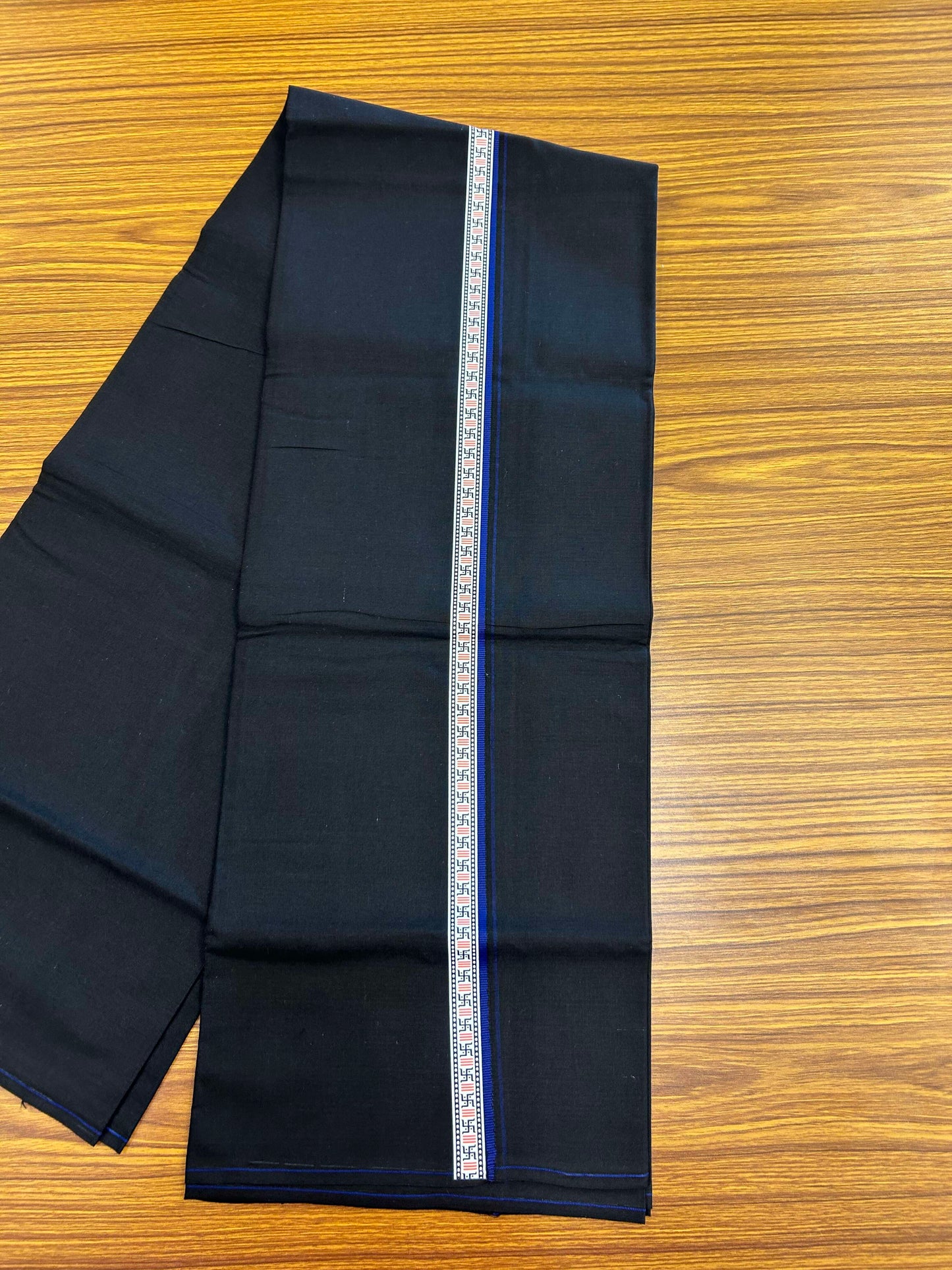 39% Discount! Kaitharikada - Pure Cotton - Single Kaily / Lungi - (60s) - 1 inch Blue & Multi colour Pattern Printed Kambi kara with Black colour body (2 meter / 4 muzham) - 3 KK8043 GAN