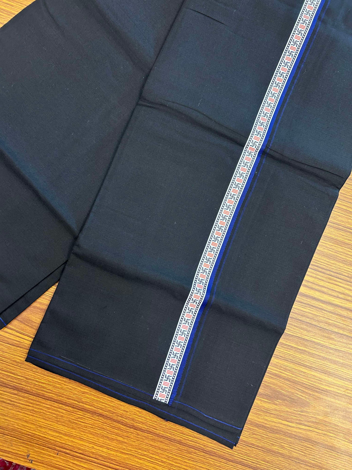 39% Discount! Kaitharikada - Pure Cotton - Single Kaily / Lungi - (60s) - 1 inch Blue & Multi colour Pattern Printed Kambi kara with Black colour body (2 meter / 4 muzham) - 3 KK8043 GAN
