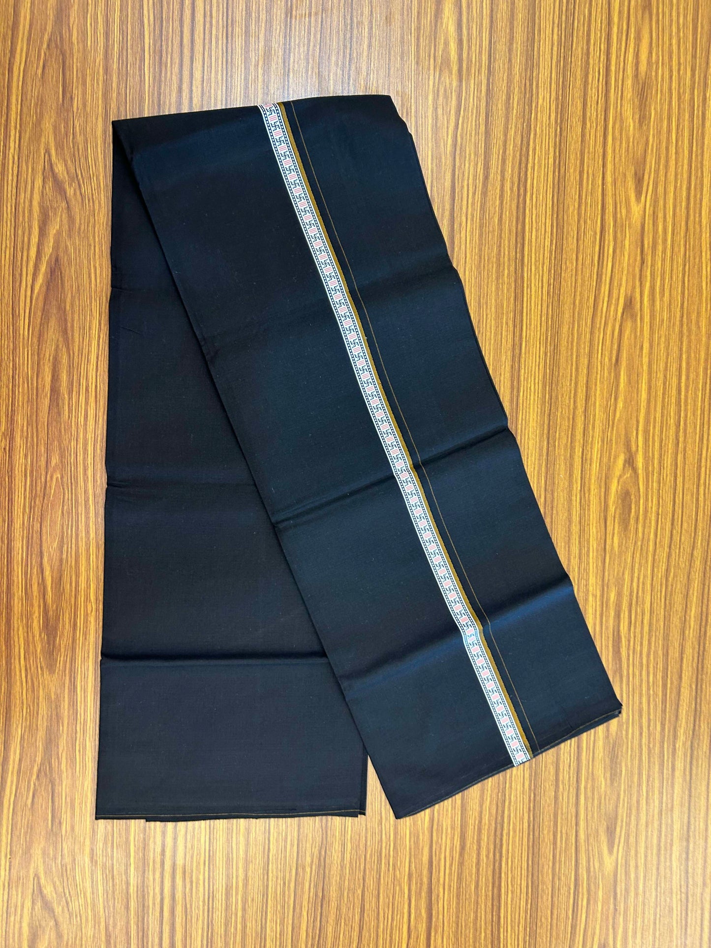 39% Discount! Kaitharikada - Pure Cotton - Single Kaily / Lungi - (60s) - 1 inch Brown & Multi colour Pattern Printed Kambi kara with Black colour body (2 meter / 4 muzham) - 2 KK8043 GAN