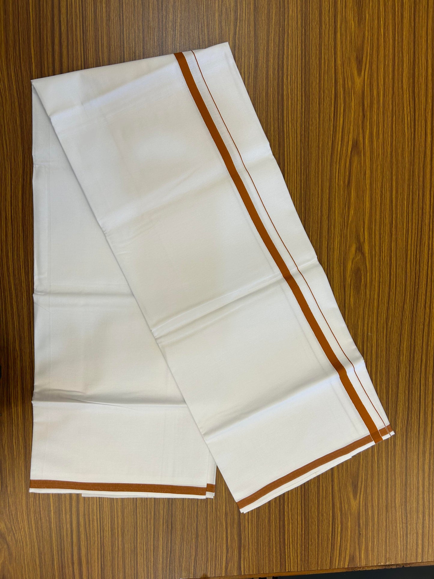 10% Discount ! KaithariKada Balaramapuram 100% Cotton Pure White Mill Bleached Single Mundu/Dhoti - 40s - 1 cm Burnt Orange Kara (2 meter / 4 muzham) - 4 KK5364 MC