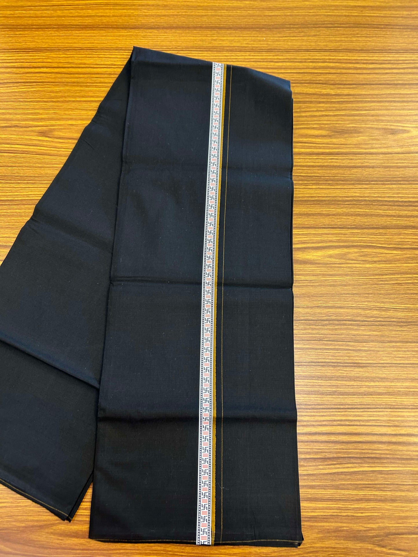 39% Discount! Kaitharikada - Pure Cotton - Single Kaily / Lungi - (60s) - 1 inch Brown & Multi colour Pattern Printed Kambi kara with Black colour body (2 meter / 4 muzham) - 2 KK8043 GAN