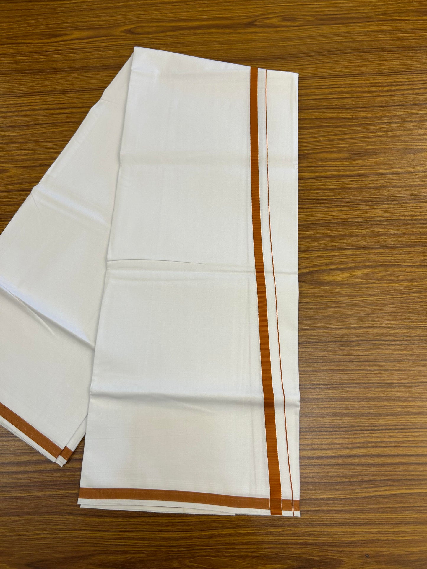10% Discount ! KaithariKada Balaramapuram 100% Cotton Pure White Mill Bleached Single Mundu/Dhoti - 40s - 1 cm Burnt Orange Kara (2 meter / 4 muzham) - 4 KK5364 MC