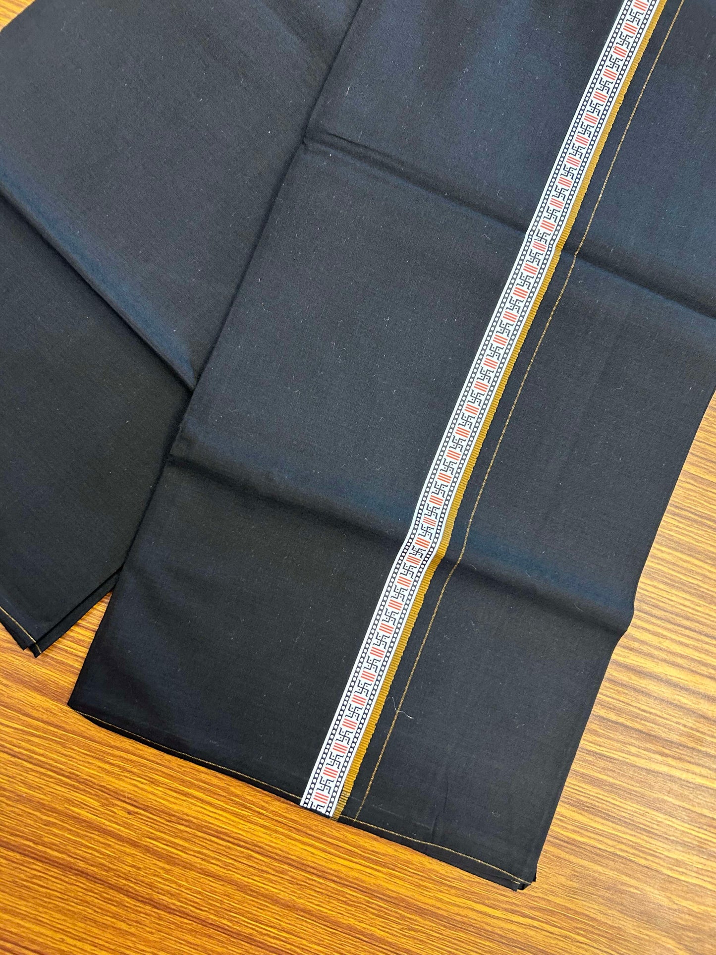 39% Discount! Kaitharikada - Pure Cotton - Single Kaily / Lungi - (60s) - 1 inch Brown & Multi colour Pattern Printed Kambi kara with Black colour body (2 meter / 4 muzham) - 2 KK8043 GAN