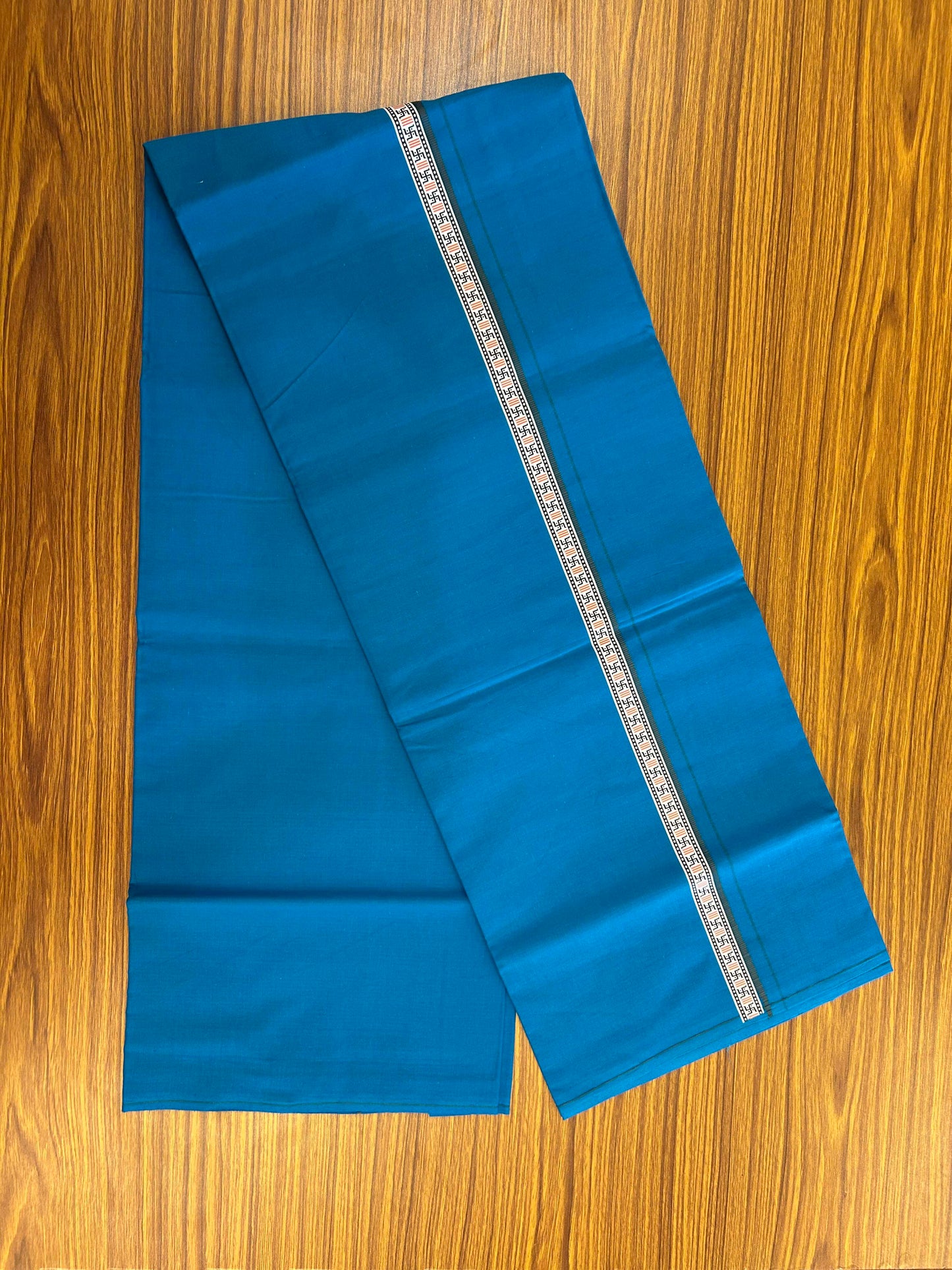 39% Discount! Kaitharikada - Pure Cotton - Single Kaily / Lungi - (60s) - 1 inch Grey & Multi colour Pattern Printed Kambi kara with Sky Blue colour body (2 meter / 4 muzham) - 8 KK8043 GAN