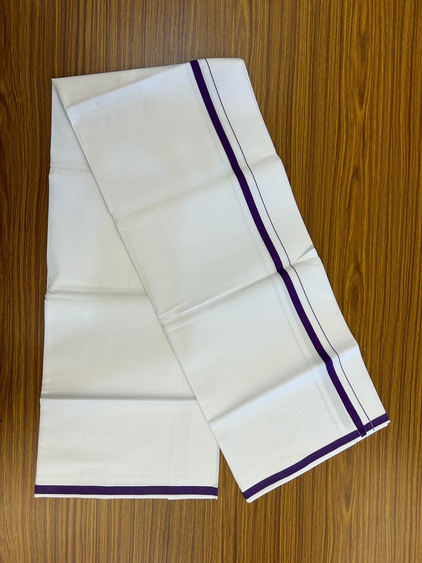 10% Discount ! KaithariKada Balaramapuram 100% Cotton Pure White Mill Bleached Single Mundu/Dhoti - 40s - 1 cm Dark Violet Kara (2 meter / 4 muzham) - 6 KK5364 MC