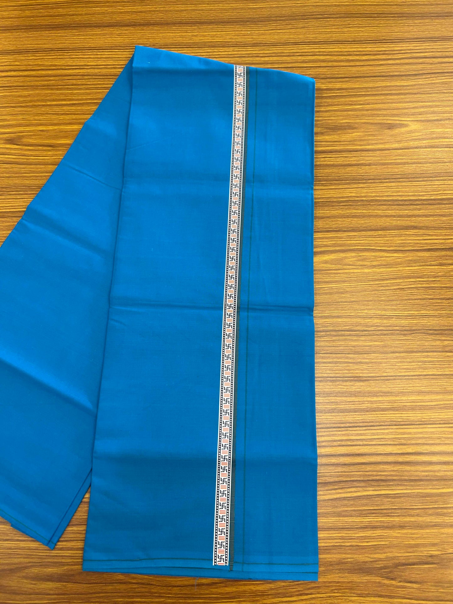 39% Discount! Kaitharikada - Pure Cotton - Single Kaily / Lungi - (60s) - 1 inch Grey & Multi colour Pattern Printed Kambi kara with Sky Blue colour body (2 meter / 4 muzham) - 8 KK8043 GAN