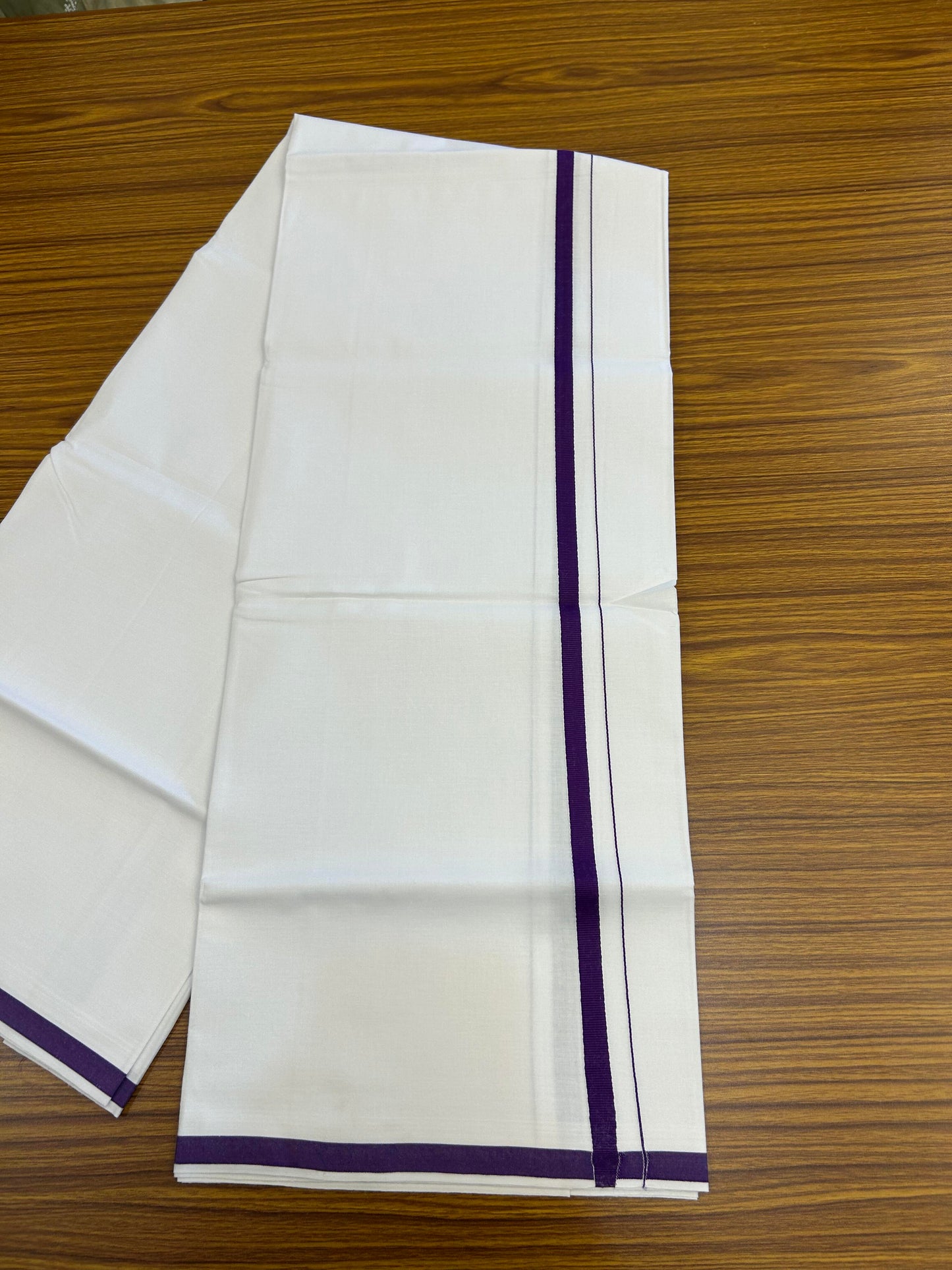 10% Discount ! KaithariKada Balaramapuram 100% Cotton Pure White Mill Bleached Single Mundu/Dhoti - 40s - 1 cm Dark Violet Kara (2 meter / 4 muzham) - 6 KK5364 MC