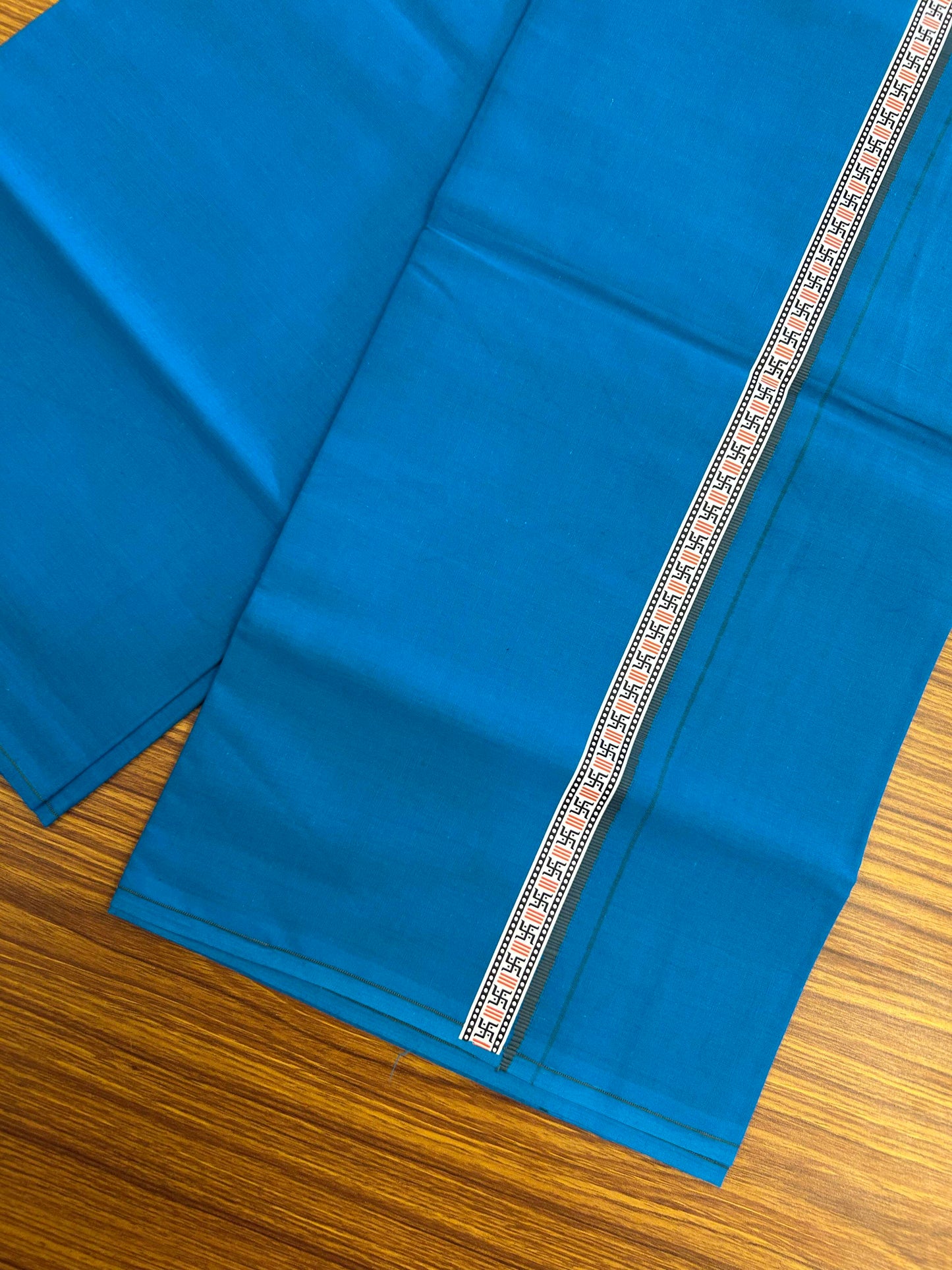 39% Discount! Kaitharikada - Pure Cotton - Single Kaily / Lungi - (60s) - 1 inch Grey & Multi colour Pattern Printed Kambi kara with Sky Blue colour body (2 meter / 4 muzham) - 8 KK8043 GAN