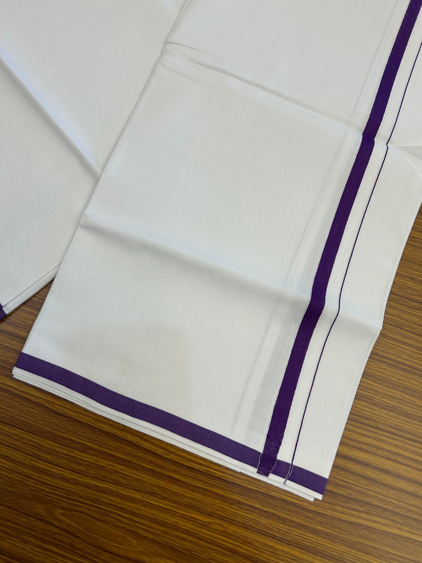 10% Discount ! KaithariKada Balaramapuram 100% Cotton Pure White Mill Bleached Single Mundu/Dhoti - 40s - 1 cm Dark Violet Kara (2 meter / 4 muzham) - 6 KK5364 MC