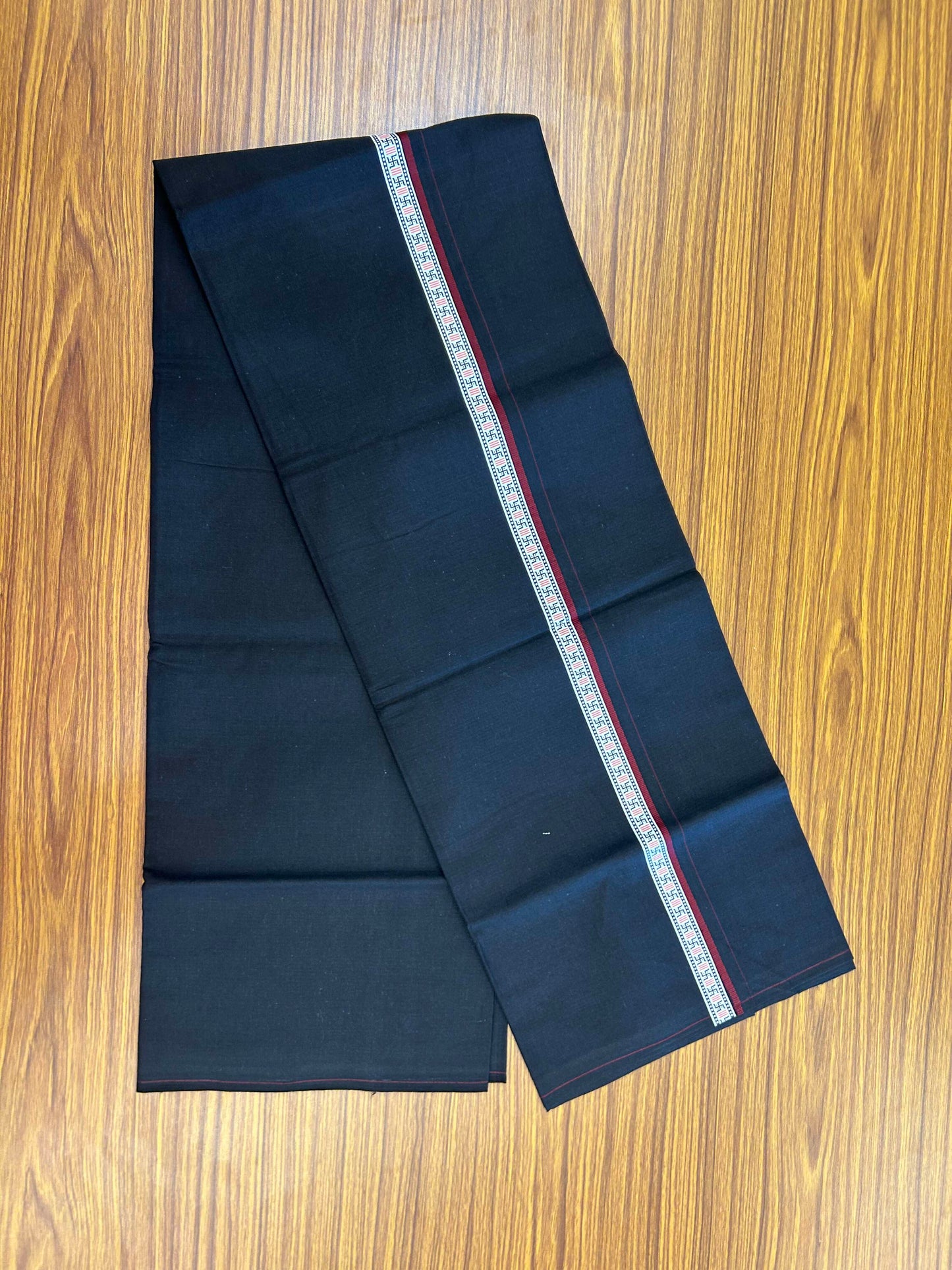 39% Discount! Kaitharikada - Pure Cotton - Single Kaily / Lungi - (60s) - 1 inch Maroon & Multi colour Pattern Printed Kambi kara with Black colour body (2 meter / 4 muzham) - 6 KK8043 GAN