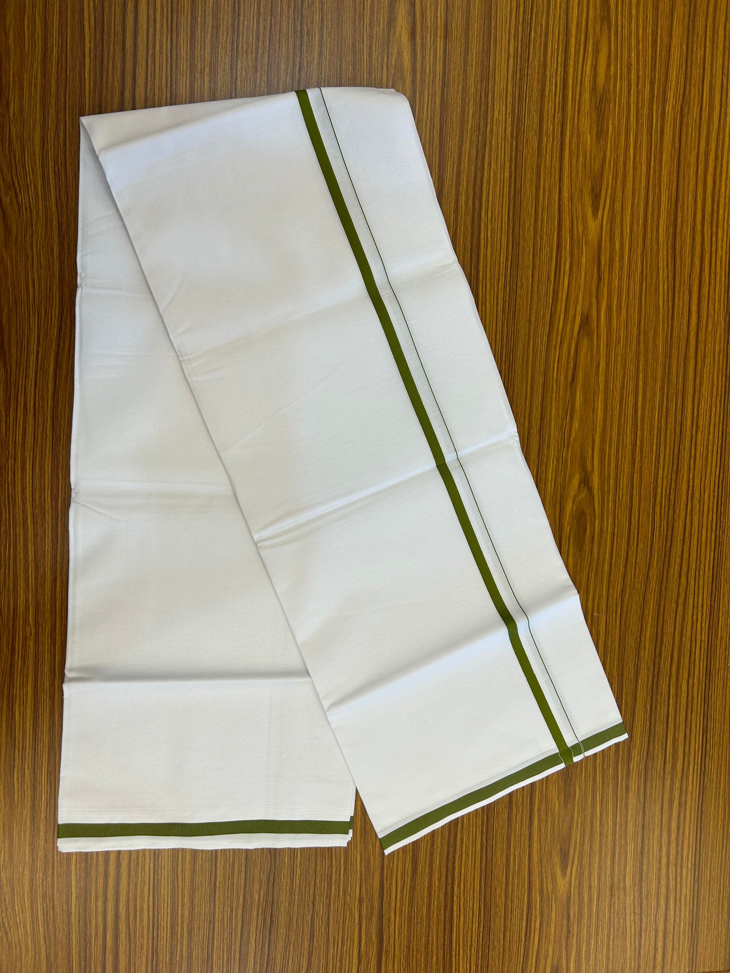 10% Discount ! KaithariKada Balaramapuram 100% Cotton Pure White Mill Bleached Single Mundu/Dhoti - 40s - 1 cm Parrot Green Kara (2 meter / 4 muzham) - 1 KK5364 MC