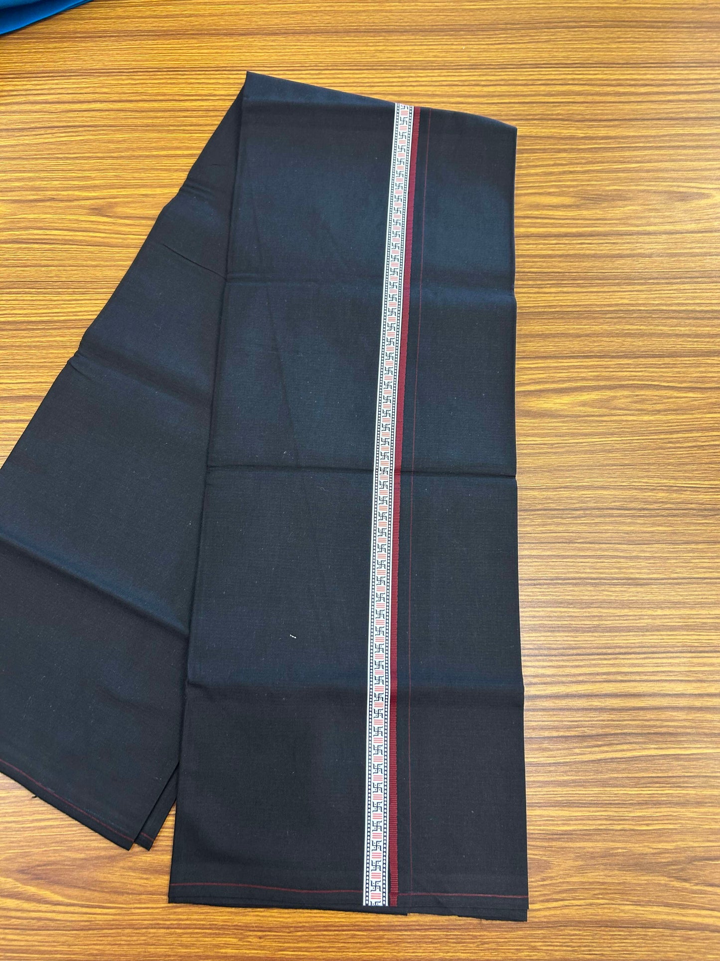 39% Discount! Kaitharikada - Pure Cotton - Single Kaily / Lungi - (60s) - 1 inch Maroon & Multi colour Pattern Printed Kambi kara with Black colour body (2 meter / 4 muzham) - 6 KK8043 GAN