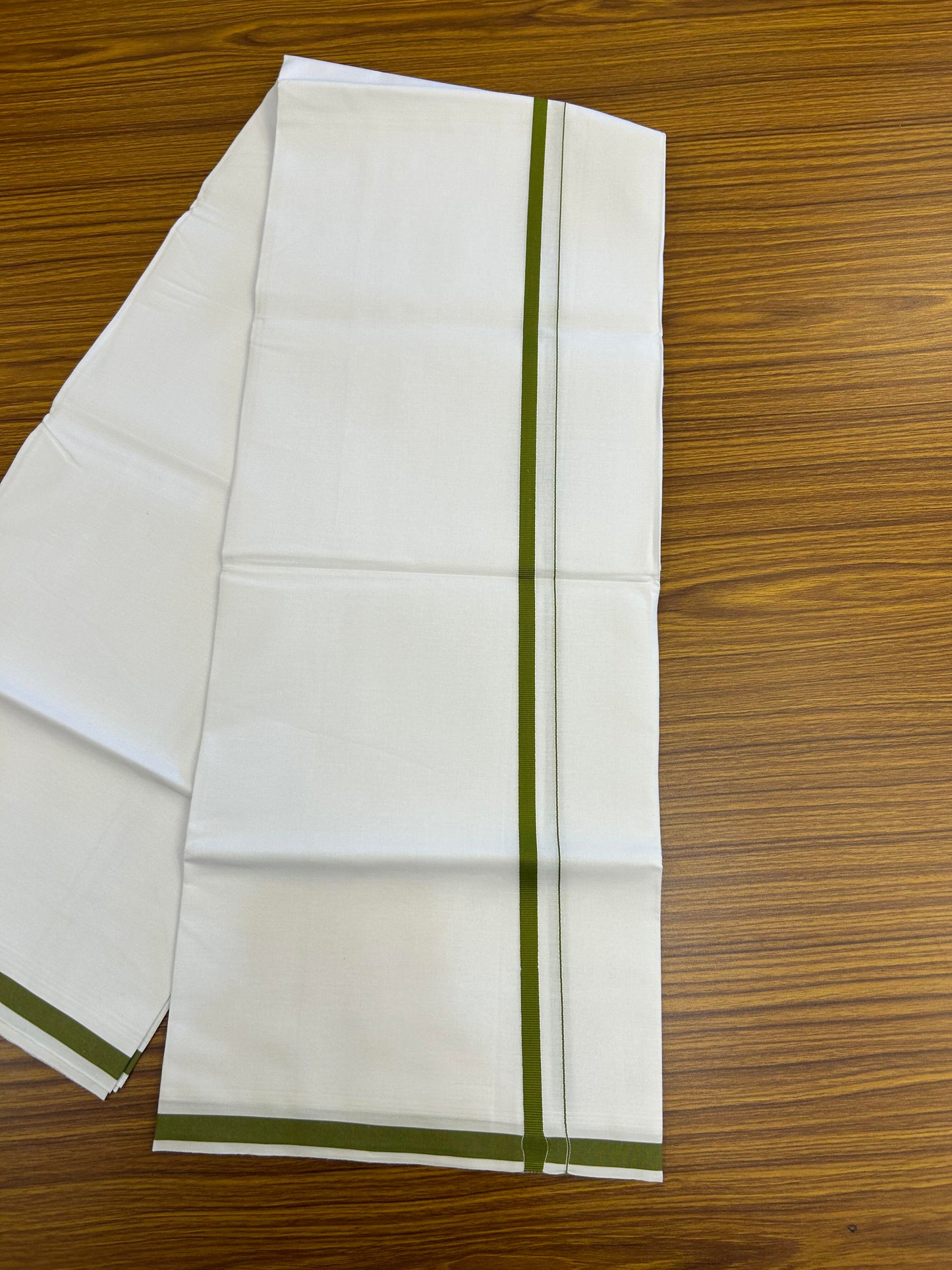 10% Discount ! KaithariKada Balaramapuram 100% Cotton Pure White Mill Bleached Single Mundu/Dhoti - 40s - 1 cm Parrot Green Kara (2 meter / 4 muzham) - 1 KK5364 MC