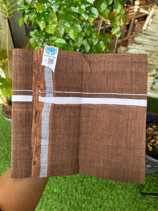 10% Discount !! KaithariKada 100% Pure Cotton - HANDLOOM Single Mundu/Dhoti Brown Black Shaded COLOUR BODY & White 0.5 inch Kara (2 meter / 4 muzham) - 19KK8020ELA