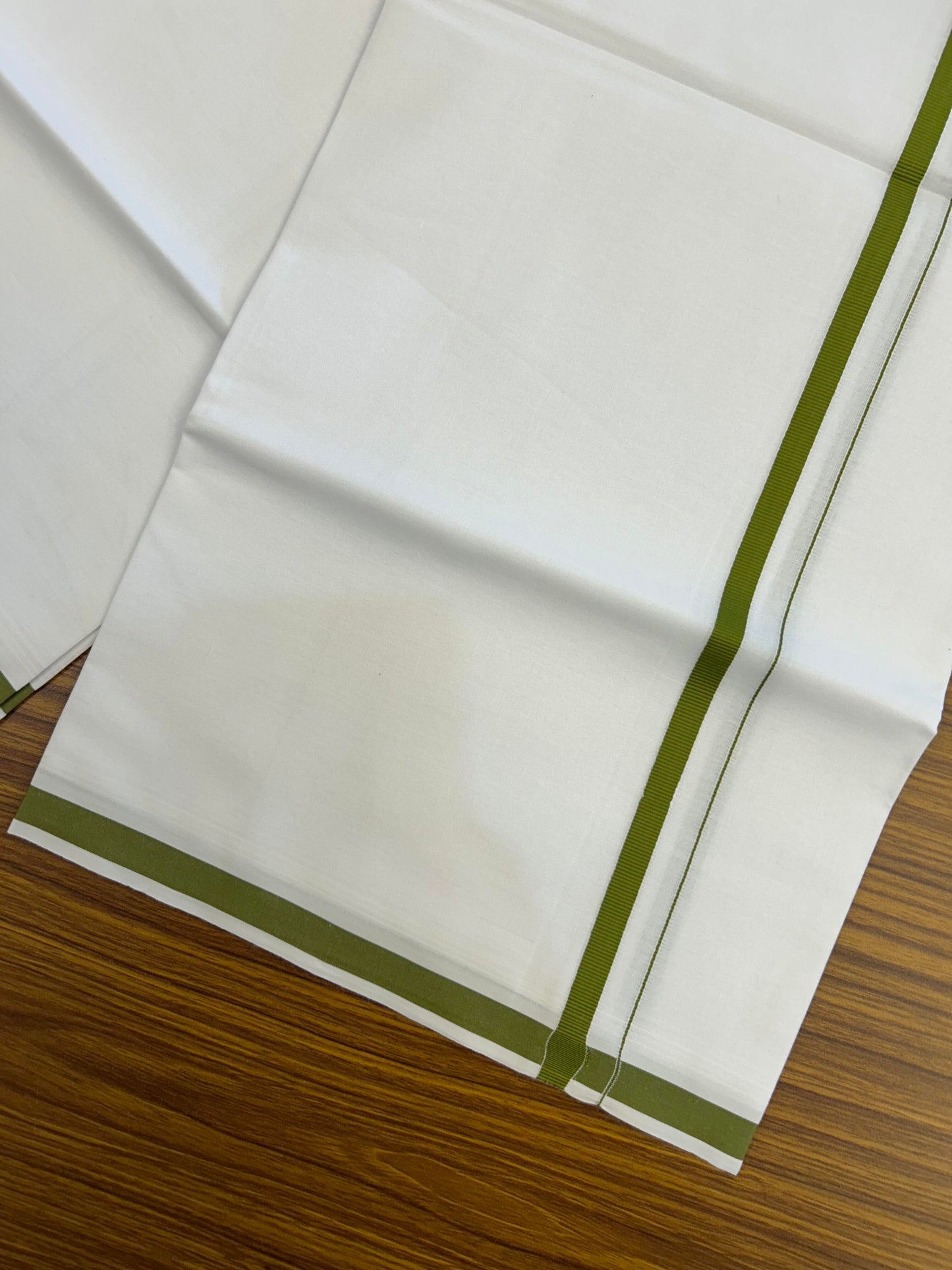 10% Discount ! KaithariKada Balaramapuram 100% Cotton Pure White Mill Bleached Single Mundu/Dhoti - 40s - 1 cm Parrot Green Kara (2 meter / 4 muzham) - 1 KK5364 MC