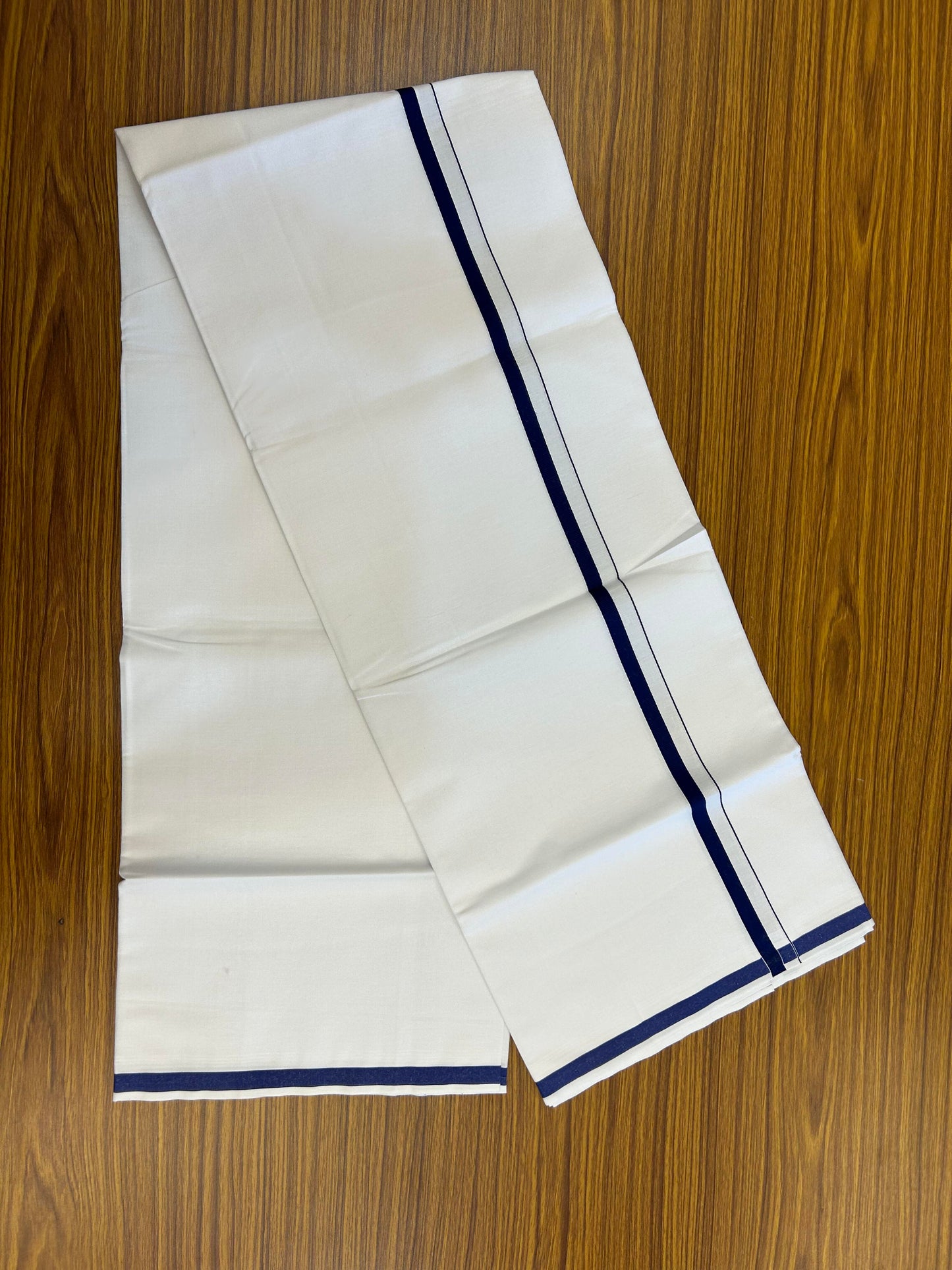 10% Discount ! KaithariKada Balaramapuram 100% Cotton Pure White Mill Bleached Single Mundu/Dhoti - 40s - 1 cm Navy Blue Kara (2 meter / 4 muzham) - 8 KK5364 MC