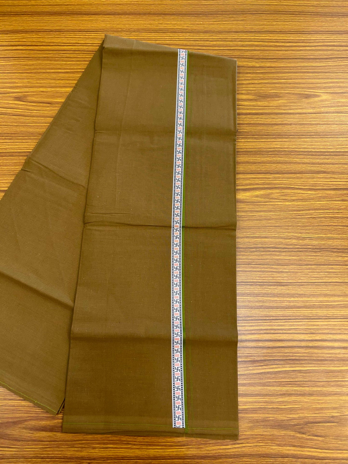 39% Discount! Kaitharikada - Pure Cotton - Single Kaily / Lungi - (60s) -  1 inch Light Olive Green & Multi colour Pattern Printed Kambi kara with Brown colour body (2 meter / 4 muzham) - 13 KK8043 GAN